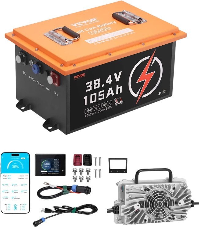 Vevor Golf Cart Battery 36V 105Ah LiFePO4 with Touch Monitor and 20A Charger New