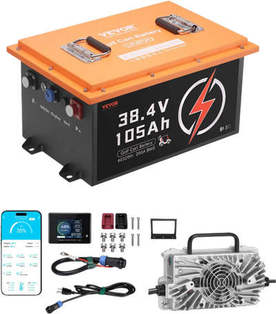Vevor Golf Cart Battery 36V 105Ah LiFePO4 with Touch Monitor and 20A Charger New