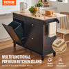 Vevor Kitchen Island Cart 47.2" Solid Rubberwood Top with Drop Leaf 4 Drawers and Trash Can Cabinet Black New