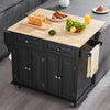 Vevor Kitchen Island Cart 35.4" Solid Rubberwood Top Mobile with Drop Leaf Spice Rack and 2 Drawers Black New