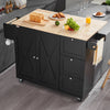 Vevor Kitchen Island Cart 45.3" Solid Rubberwood Top Mobile with Drop Leaf Spice Rack and 3 Drawers Black New