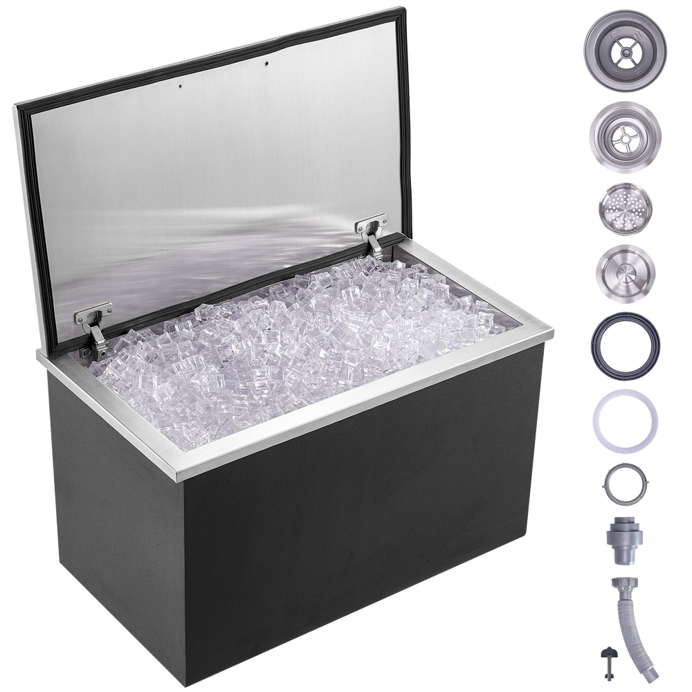 Vevor Commercial Drop-In Ice Chest 24" x 20" x 15" 83 Qt. Stainless Steel with Hinged Cover and Drain New