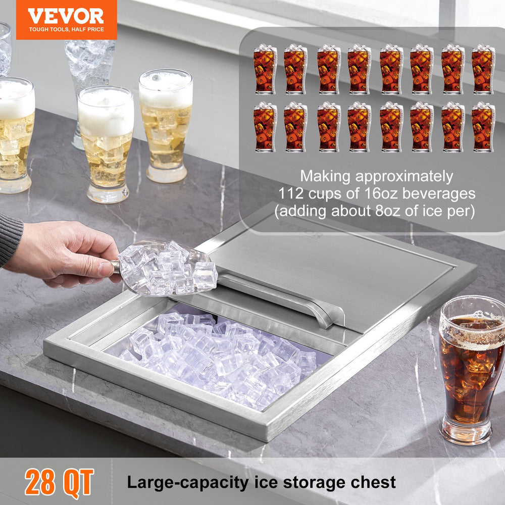 Vevor Commercial Drop-In Ice Chest 18" x 12" x 14.5" 28 Qt. Stainless Steel with Sliding Cover and Drain New