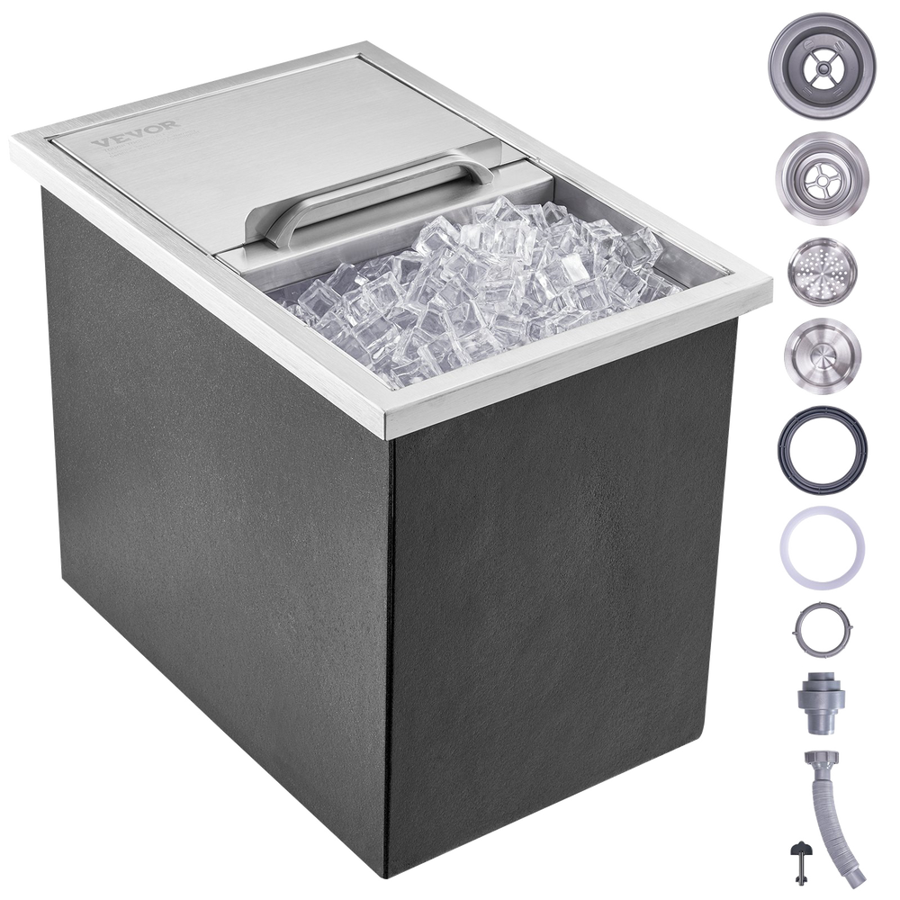 Vevor Commercial Drop-In Ice Chest 18" x 12" x 14.5" 28 Qt. Stainless Steel with Sliding Cover and Drain New