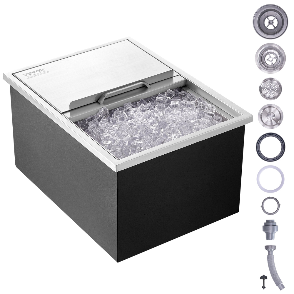 Vevor Commercial Drop-In Ice Chest 24" x 18" x 13" 58.5 Qt. Stainless Steel with Sliding Cover and Drain New