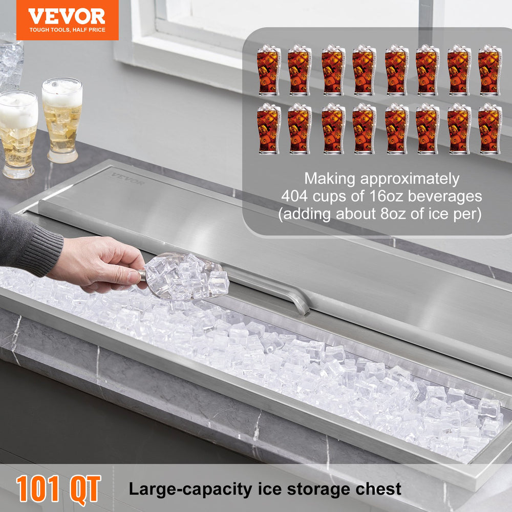 Vevor Commercial Drop-In Ice Chest 36" x 18" x 14" 101 Qt. Stainless Steel with Sliding Cover and Drain New