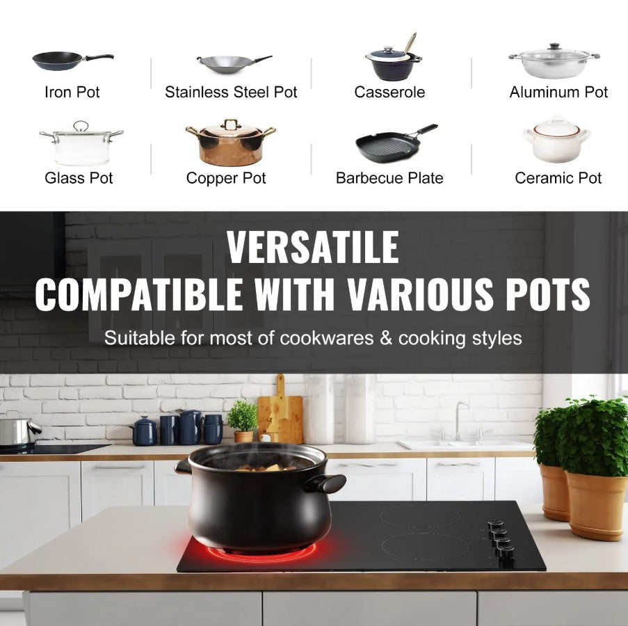 Vevor Built-In Electric Radiant Ceramic Cooktop 30" 4 Burners 7200W New
