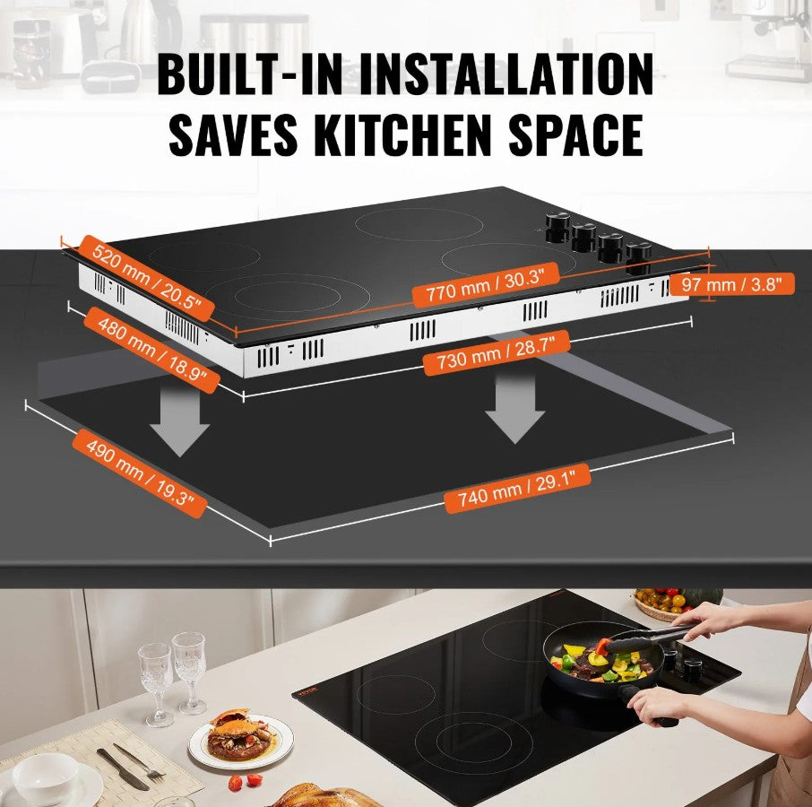 Vevor Built-In Electric Radiant Ceramic Cooktop 30" 4 Burners 7200W New