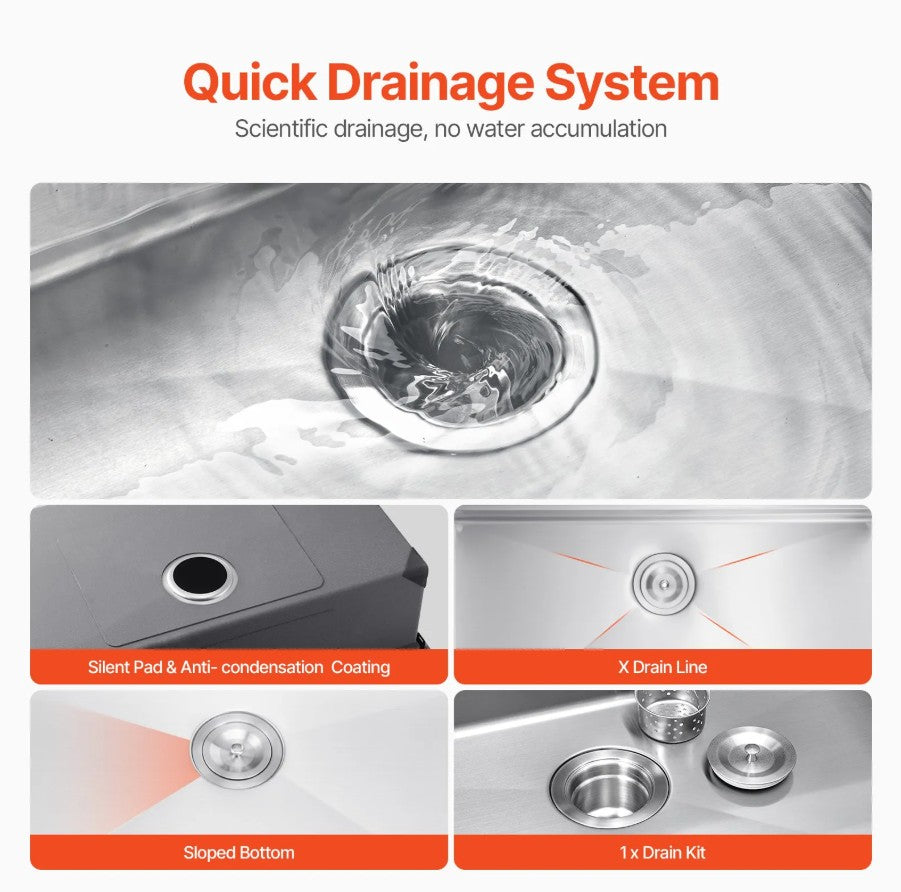 Vevor Drop-In Kitchen Sink 30" Stainless Steel Top-Mount Single Bowl with Workstation New