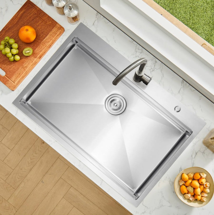 Vevor Kitchen Sink 33" Top Mount Single Bowl Stainless Steel with Accessories New