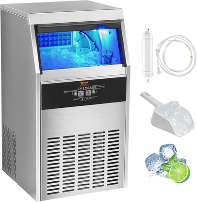 Vevor Commercial Ice Maker 130lbs/24H with 33lbs Storage Freestanding Auto Cleaning New