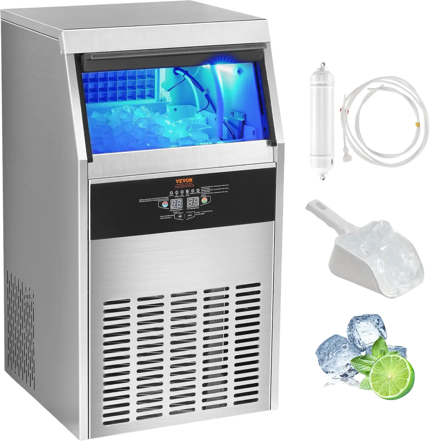 Vevor Commercial Ice Maker 130lbs/24H with 33lbs Storage Freestanding Auto Cleaning New
