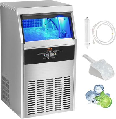Vevor Commercial Ice Maker 130lbs/24H with 33lbs Storage Freestanding Auto Cleaning New