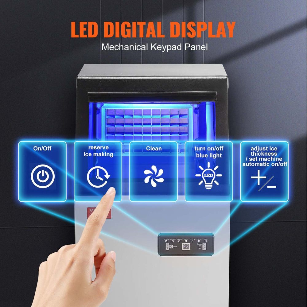 Vevor Commercial Ice Maker 100Lbs/24H with 27.5 Lbs Storage LED Digital Display Auto Cleaning New