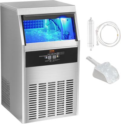 Vevor Commercial Ice Maker 110lbs/24H with 33lbs Storage 60 Cubes Freestanding Auto Cleaning New