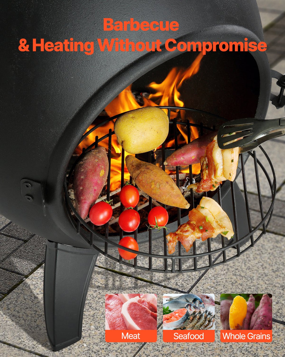 Vevor Outdoor Aluminum Chiminea Fireplace 18" with Grill Mesh and Chimney Coat New