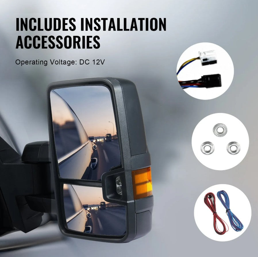 Vevor Towing Mirrors for Chevy/GMC 2014–2019 Heated Defrost with LED and Signal Lights New