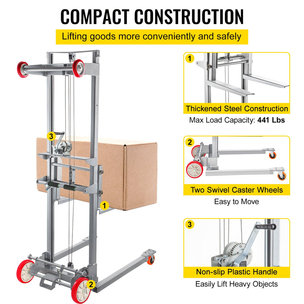 Vevor Stacker Manual Winch 43" x 27.6" x 76.4" 441 lbs. Capacity Adjustable 8.7" to 106.3" Height New