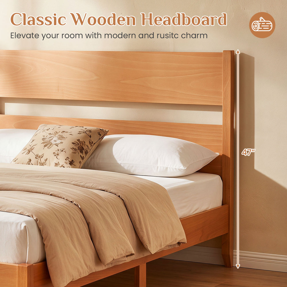 Classic wooden headboard in warm brown elevates your room with modern and rustic charm, featuring solid wood legs and 12 slats.