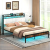 Twin/Full/Queen/King Size Bed Frame with LED Light and Charging Station-Queen Size - Gallery View 1 of 11
