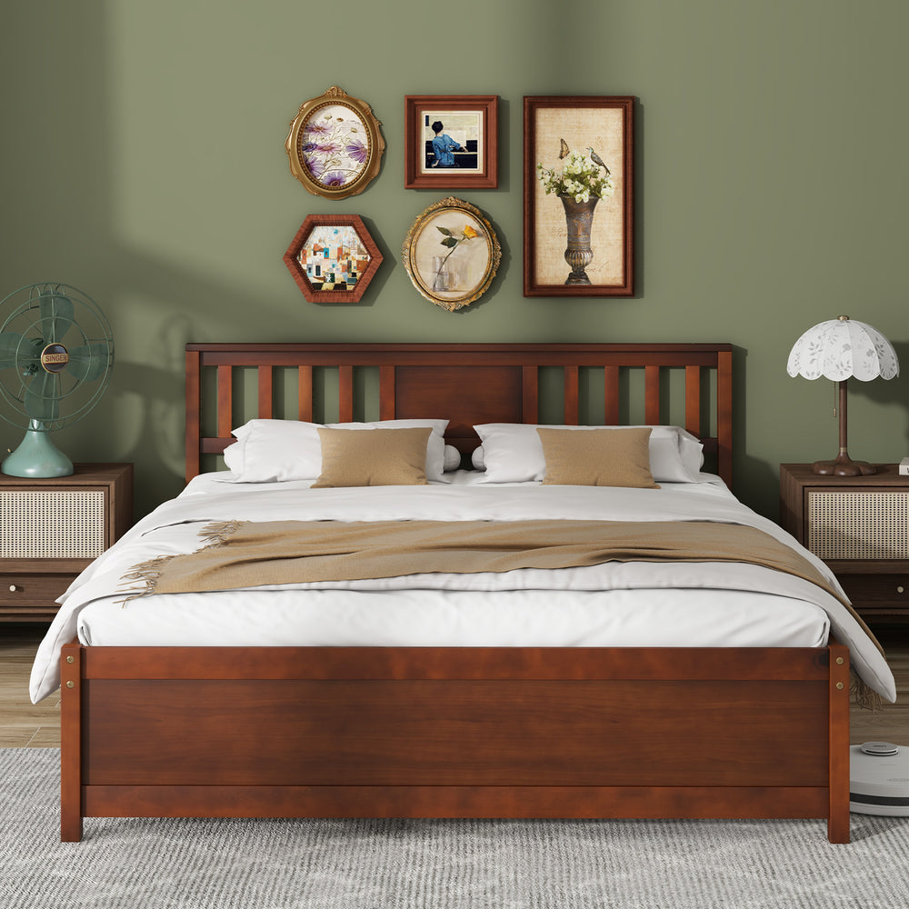 Wooden Platform Bed with Headboard and Slat Support-Queen Size - Gallery View 1 of 9