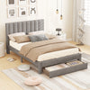 Queen Size Bed Frame with Storage Drawer and Vertical Channel Headboard-Gray - Gallery View 1 of 12