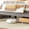 Queen size bed frame with ample under-bed space for storage and easy floor cleaning, featuring a gray upholstered.