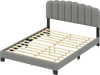 Queen size bed frame with adjustable scalloped tufted headboard in gray, featuring sturdy LVL slats for mattress.