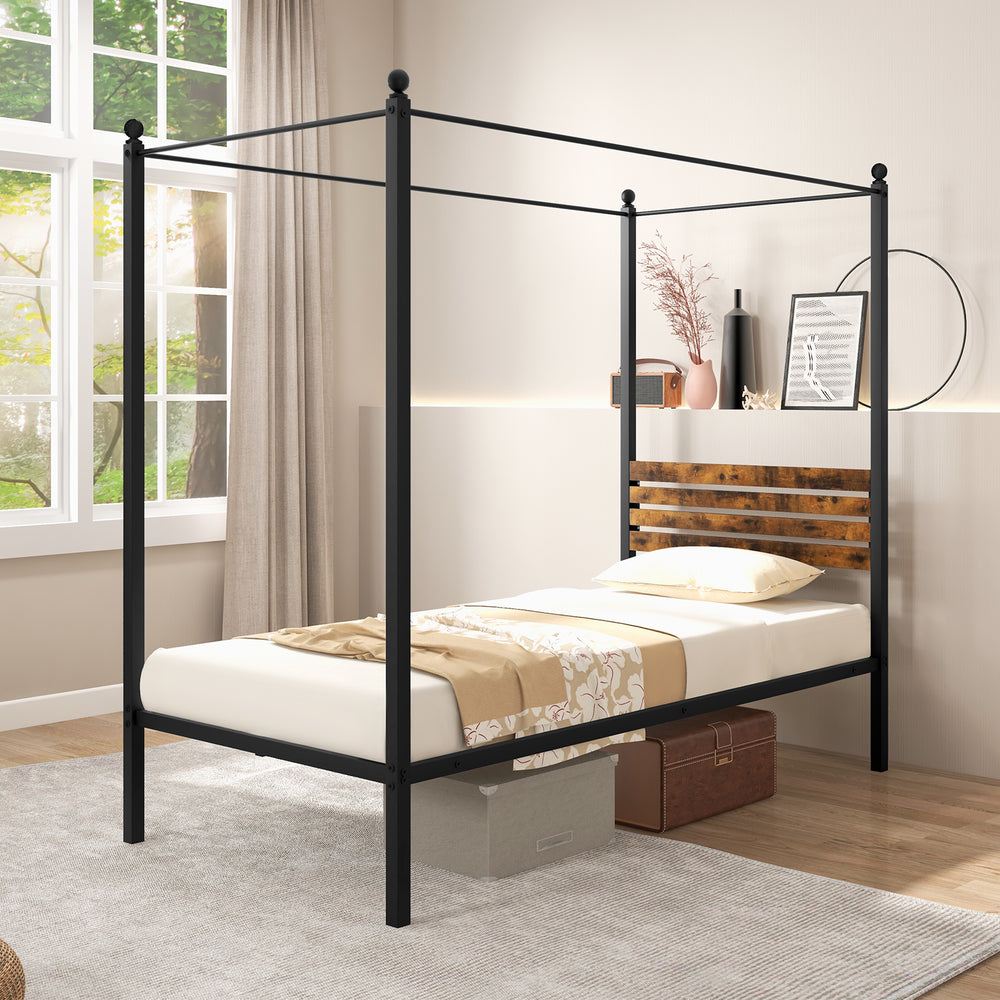 Queen Size Canopy Bed Frame with Under Bed Storage-Twin Size - Gallery View 1 of 10
