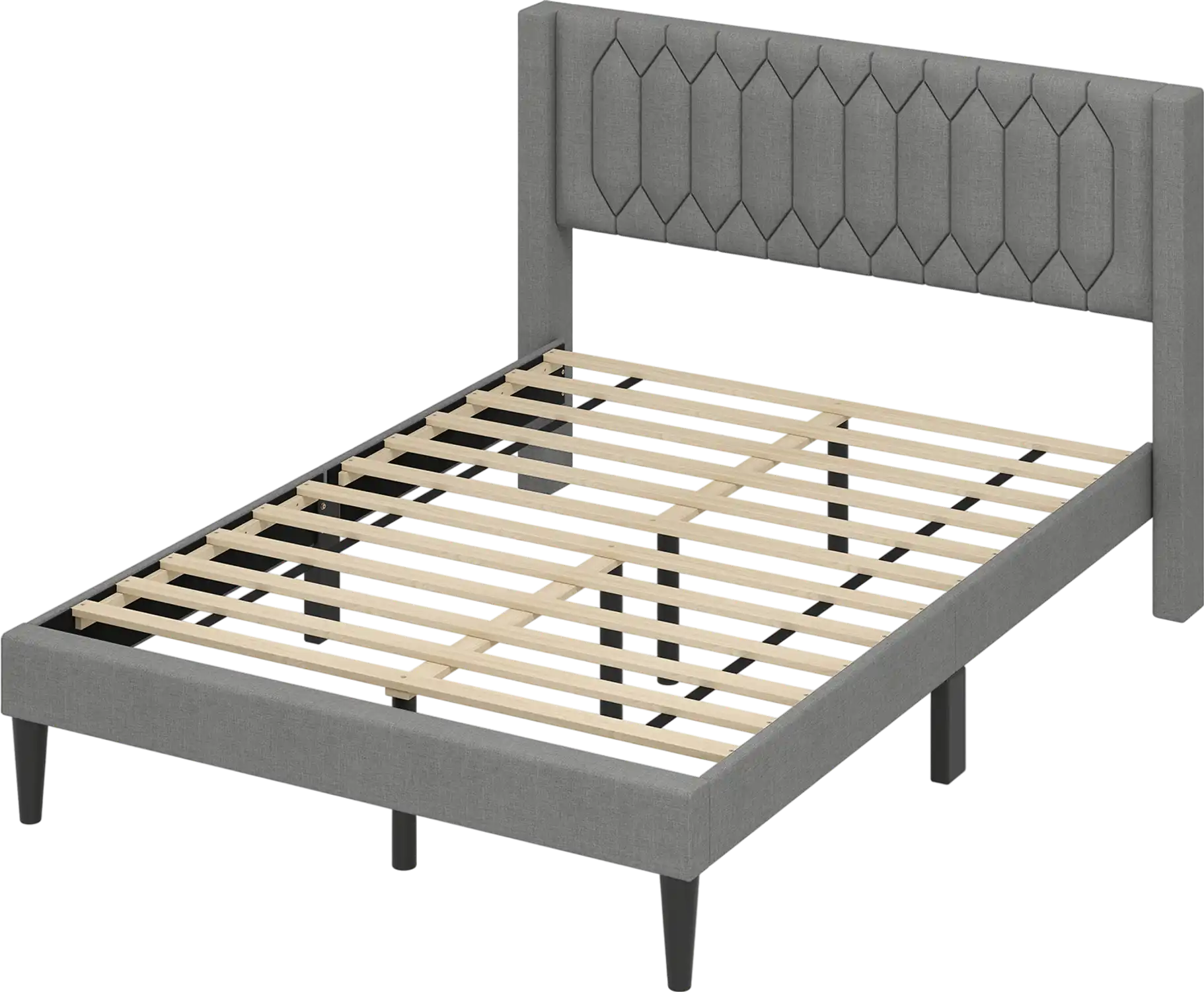 Costway Queen Upholstered Platform Bed Wingback Headboard Wooden Slat Support 37209921 New
