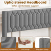 Upholstered wing-back headboard in gray linen fabric with soft sponge, designed for queen size platform bed support.