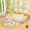 Queen Size Floor Bed Kids Montessori Bed Frame with Full Length Safety Guardrails-Pink - Gallery View 1 of 10