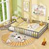Queen Size Floor Bed Kids Montessori Bed Frame with Full Length Safety Guardrails-Gray - Gallery View 1 of 10