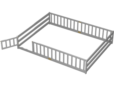 Costway Queen Kids Montessori Floor Bed Frame w/ Full Length Safety Guardrails 35298455 New
