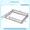 Queen size Montessori floor bed frame in gray with full-length safety guardrails, ideal for kids' sleeping and play.