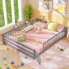Gray queen size Montessori floor bed with full-length safety guardrails, perfect for kids' sleeping and play activities.