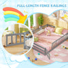 Gray Montessori floor bed with full-length safety guardrails and lockable door for kids' secure sleeping and play.