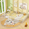 Queen Size Floor Bed Kids Montessori Bed Frame with Full Length Safety Guardrails-White - Gallery View 1 of 10