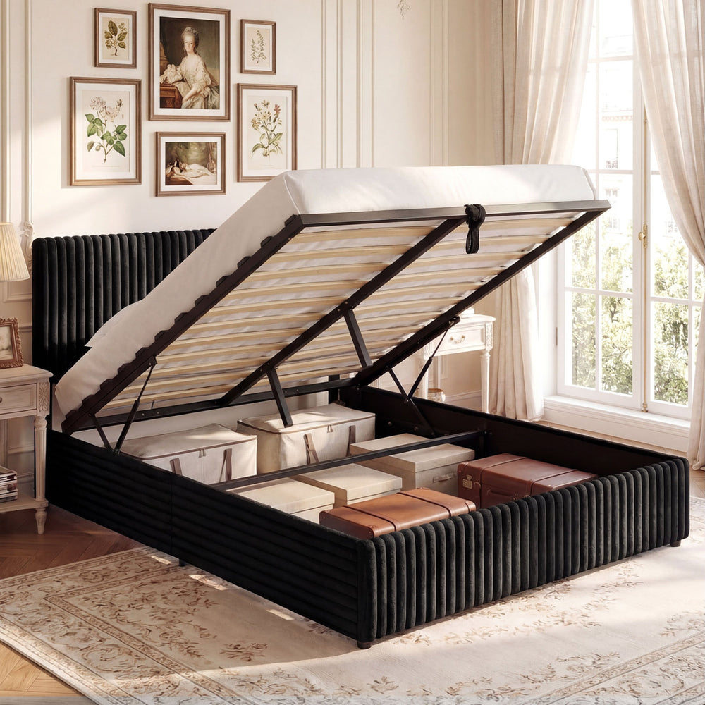 Queen Size Lift-up Storage Bed with Wooden Slat Support-Black - Gallery View 1 of 10