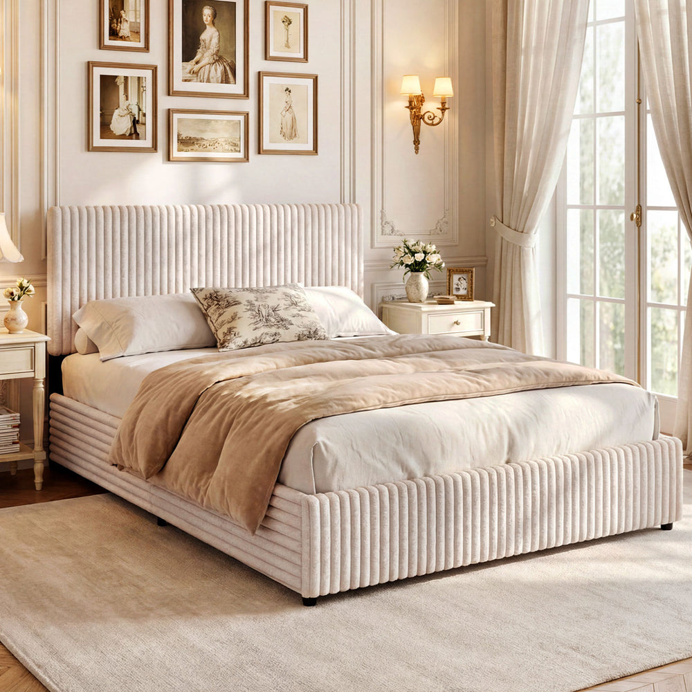 Queen Size Lift-up Storage Bed with Wooden Slat Support-Beige - Gallery View 1 of 11