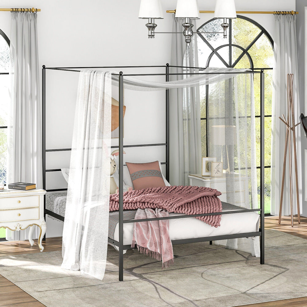 Twin/Full/Queen Size Metal Canopy Bed Frame with Slat Support-Queen Size - Gallery View 1 of 10