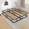 Queen size bed frame with metal slat support, displaying dimensions of 79” x 59.5” x 10.5” for versatile placement.