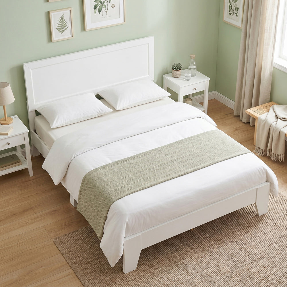 Queen Size Modern Bed Frame with Headboard-White - Gallery View 1 of 9