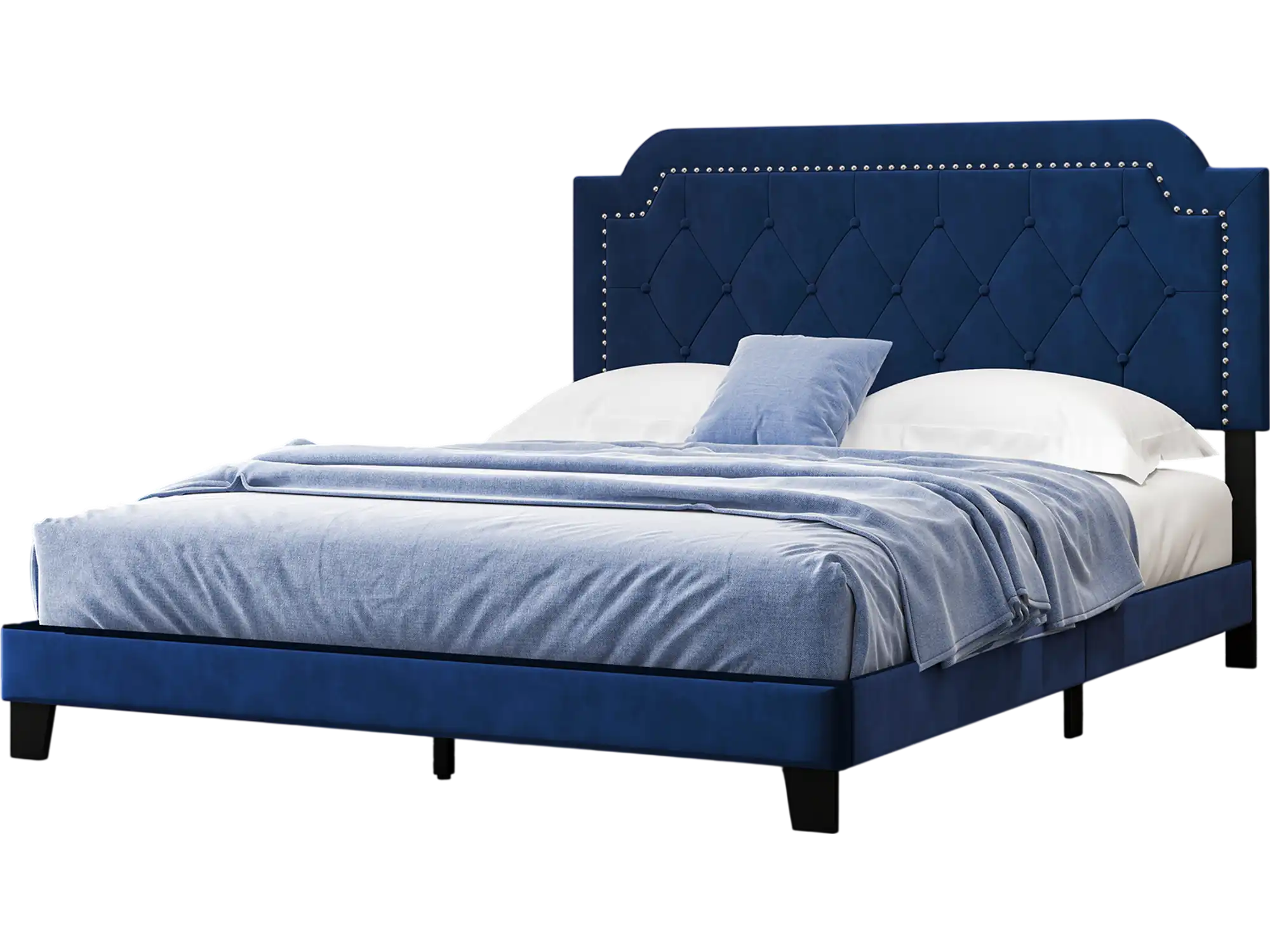 Costway Queen Velvet Platform Bed Button Tufted Nailhead Trim Headboard 38512967 New