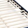 Queen size platform bed wooden slats support structure with durable design for under-bed storage in a stylish velvet.