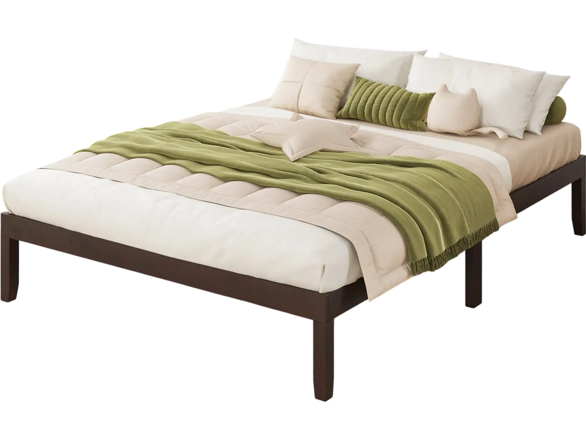 Costway Queen Wood Bed Frame Wooden Slats Rubber Wood Legs Espresso 59861742 New