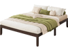 Queen size wood bed frame in espresso with wooden slats, featuring a minimalist design and ample under-bed storage.