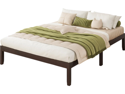 Costway Queen Wood Bed Frame Wooden Slats Rubber Wood Legs Espresso 59861742 New