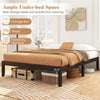 Queen size wood bed frame in espresso with ample under-bed space for storage boxes and easy floor cleaning.