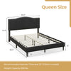Queen size upholstered bed frame with nailhead trim headboard, featuring wooden slats and under-bed storage for.